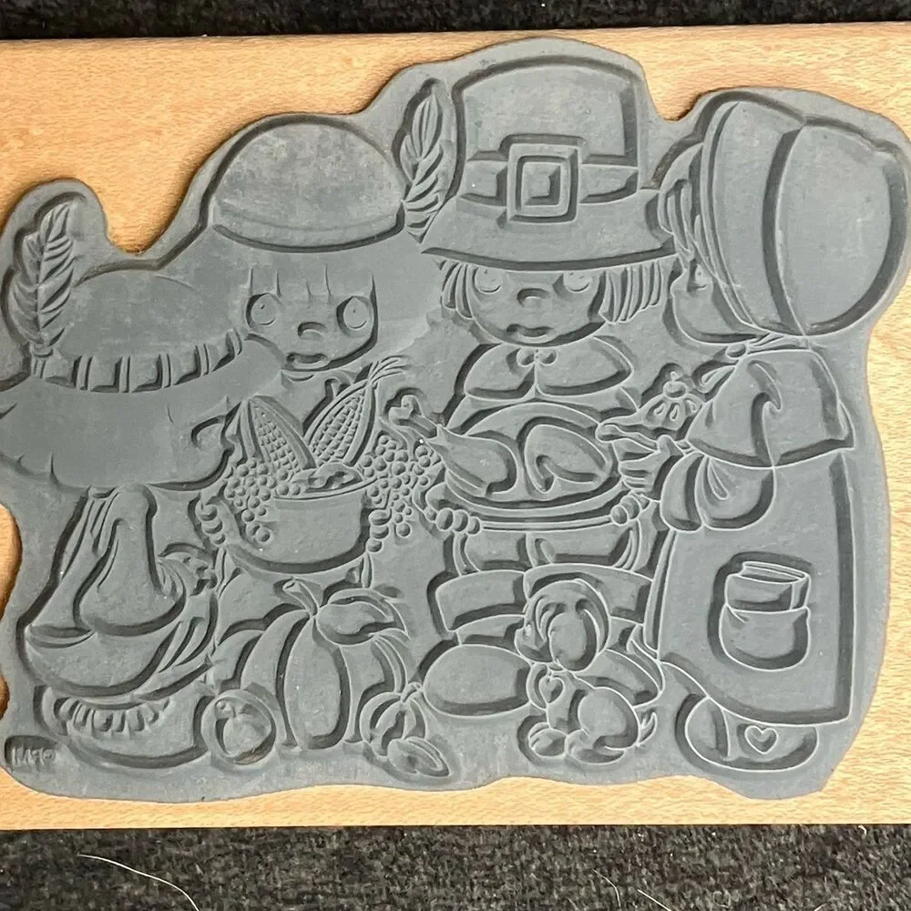Stampendous Precious Moments Thanksgiving Day Rubber Stamp Pilgrims Turkey 1998